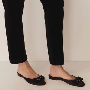 Doen Tilly Mule NWT Round Toe Black Satin Rhinestone Buckle Bow